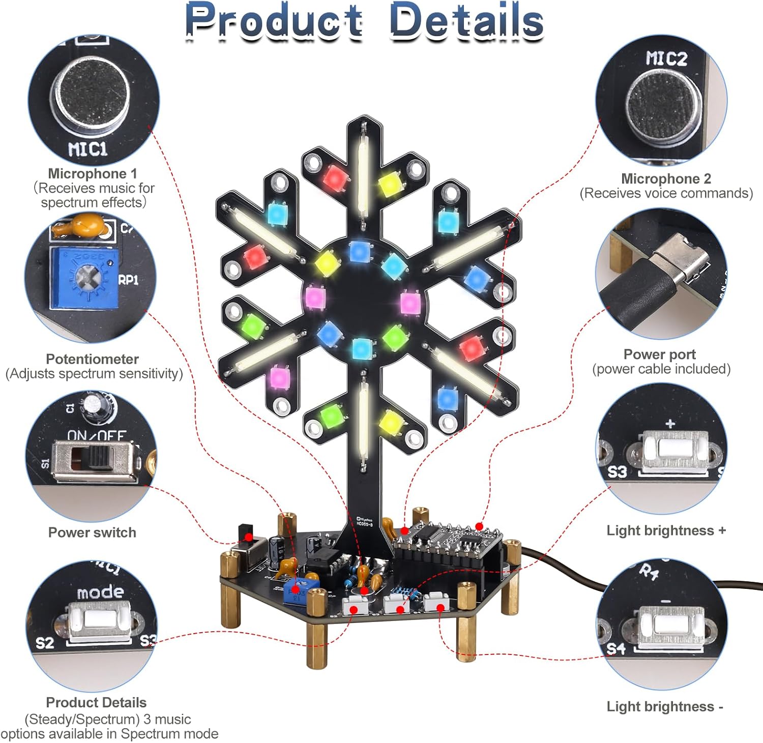 Spectrumlicht met stembedienin - Diy Electronics Learning Kit recensie en prijs